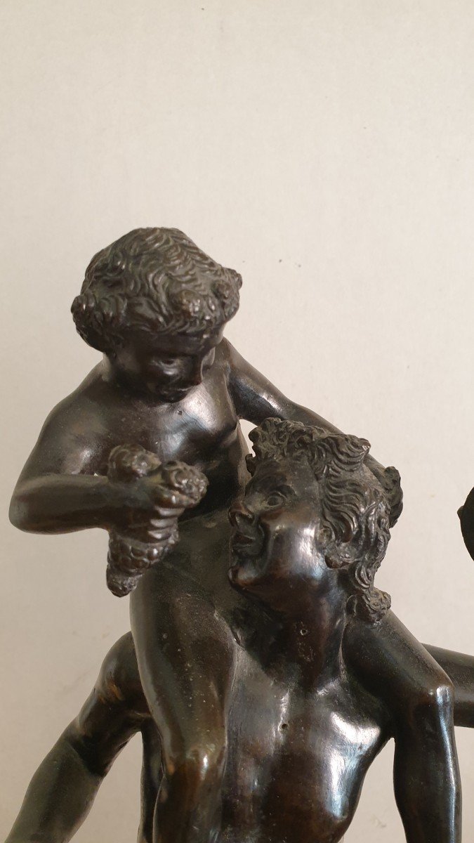 Bronze De Satyre Jouant Avec l'Enfant Dionysus, Italie Entre XVIIIéme Et XIXéme Siécle-photo-2