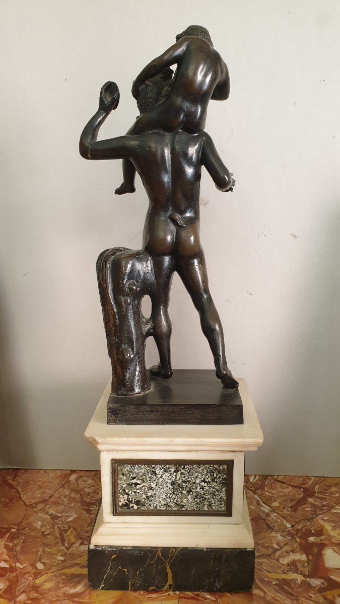 Bronze De Satyre Jouant Avec l'Enfant Dionysus, Italie Entre XVIIIéme Et XIXéme Siécle-photo-3