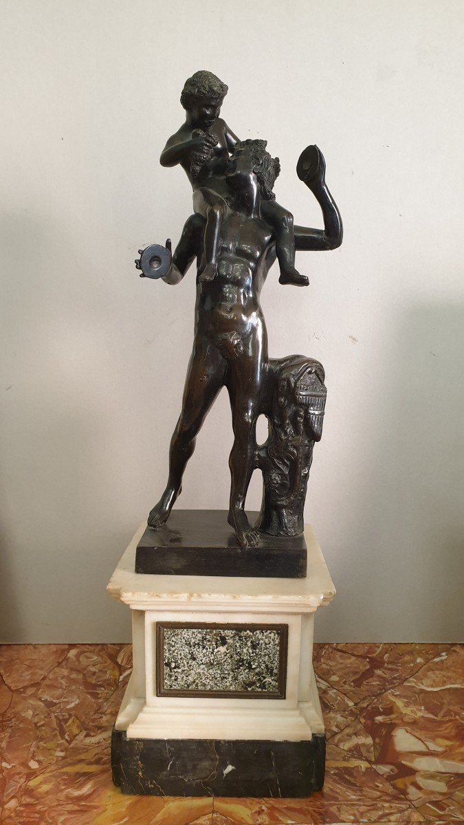 Bronze De Satyre Jouant Avec l'Enfant Dionysus, Italie Entre XVIIIéme Et XIXéme Siécle