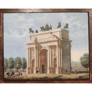 Arco della pace Milano, Tempera su carta ,ambito di G Migliara  Italia inizi XIX secolo 