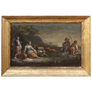 Paesaggio con pastori ed armenti , Dipinto  Napoli Italia XVII Secolo