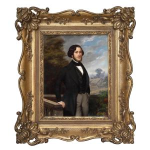 Ritratto d'uomo con paesaggio, Dipinto Francia XIX Secolo 