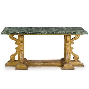 tavolo in legno dorato con piano in marmo , Italia XIX Secolo 