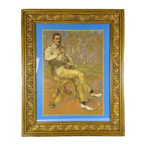 ritratto di gentiluomo seduto, pastello , UK fine XIX secolo