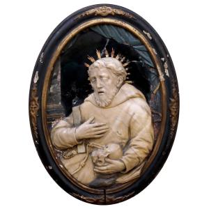san francesco in meditazione , scultura marmo Sicilia (?) XVIII Secolo 