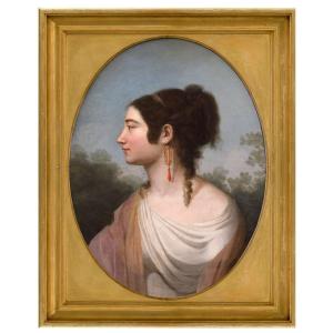 Ritratto di ragazza di profilo con orecchini in corallo fine XVIII secolo