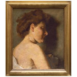 ritratto di donna di profilo, dipinto di E.P. Bonanno Italia XIX Secolo 