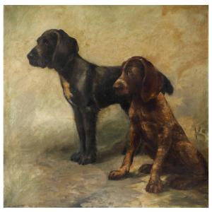 due cani, dipinto olio su tela , Francia inizi XIX Secolo artdeco