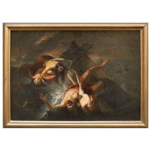 Il naufragio di Aiace , Dipinto olio su tela Toscana inizi XIX Secolo