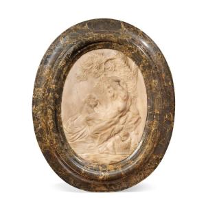 placca a bassorilievo con Ninfa e satiro, scultura marmo,  Scultura marmo Roma XVIII Secolo