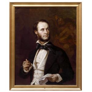 Ritratto di uomo con lettera , dipinto Francia XIX Secolo 