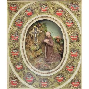 Teca con reliquie e cera di San Francesco, legno ed altri materiali , Napoli XIX Secolo 