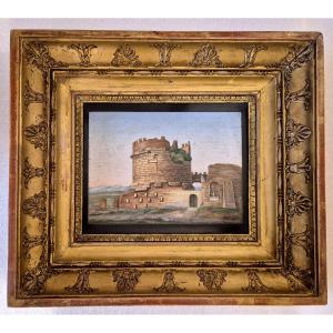 Placca in micromasaico Roma XIX secolo Tomba di Cecilia Metella sulla via Appia