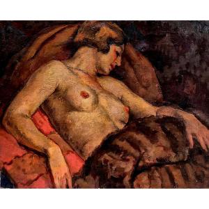 donna nuda con seno scoperto, dipinto inizi XX Secolo 