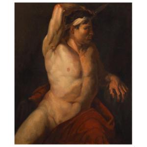 Nudo accademico con pugnale, Dipinto olio su tela , Francia inizi XIX Secolo