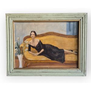 Ritratto di Signora sul Divano, Dipinto di G.Bussa Italia anni 30