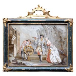 Il corso di Astronomia, Dipinto sottovetro, Venezia XVIII Secolo
