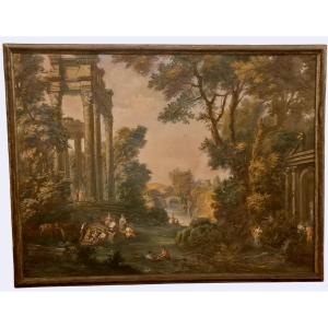 Paesaggio con rovine e figure, Dipinto Italia XIX Secolo grandtour