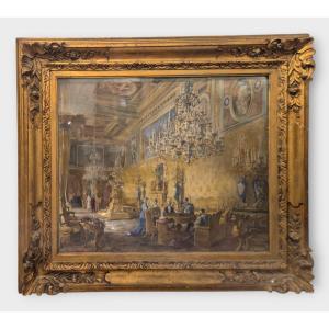 Interno del Quirinale, Dipinto di V. Marchi Italia Roma  XIX Secolo 