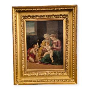 Madonna col bambino, San Giovannino e sant Anna , Dipinto Italia XVIII Secolo 