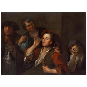 Scena di taverna, I bevitori, olio su tela, scuola caravaggesca, Roma o Napoli, Italia, XVII se