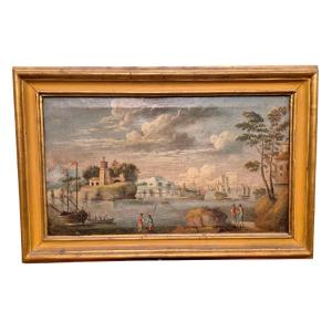 Paesaggio Marino, dipinto olio su tela , Italia XVIII Secolo Grandtour