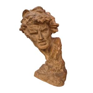 testa d uomo, scultura di U. Cipriani, italia inizio XX Secolo