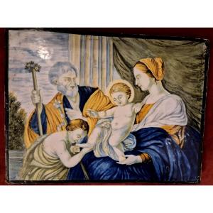 Placca devozionale Castelli XVIII secolo  Sacra Famiglia con San Giovannino 