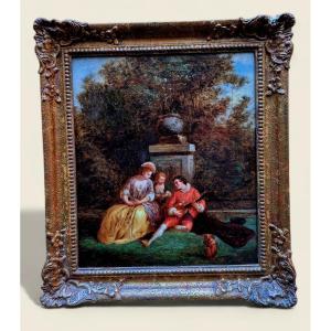 Intrattenimento nel Parco, Dipinto olio su tela Francia XIX Secolo 