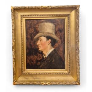 Ritratto d uomo con cilindro, dipinto di F. Mirailles , Spagna XIX Secolo