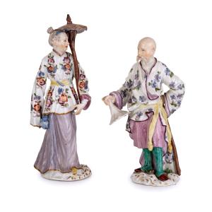 Coppia di figurine di Cinesi in porcellana Meissen XVIII secolo