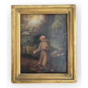 San Francesco riceve le stimmate, dipinto olio su rame Italia XVII Secolo 
