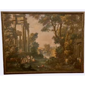 Paesaggio con rovine e figure, Dipinto Italia XIX Secolo grandtour