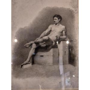 Disegno d'accademia Nudo di giovane XIX secolo