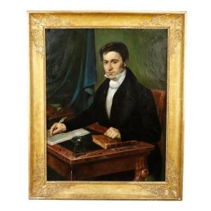 Ritratto d uomo alla scrivania, dipinto di J. bronzet fecit 1832 fto Francia XIX Secolo