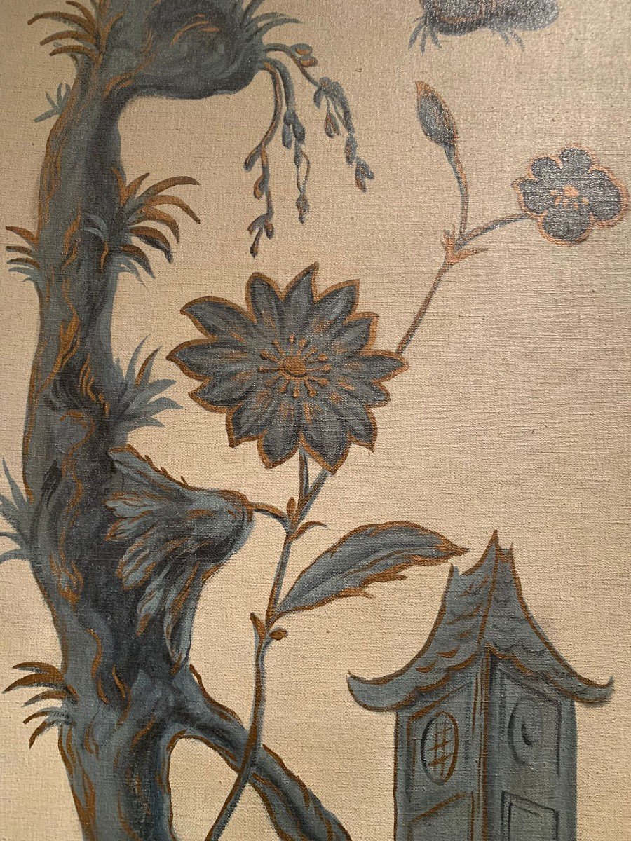 Pannelli olio su tela raffiguranti chinoiserie-photo-3