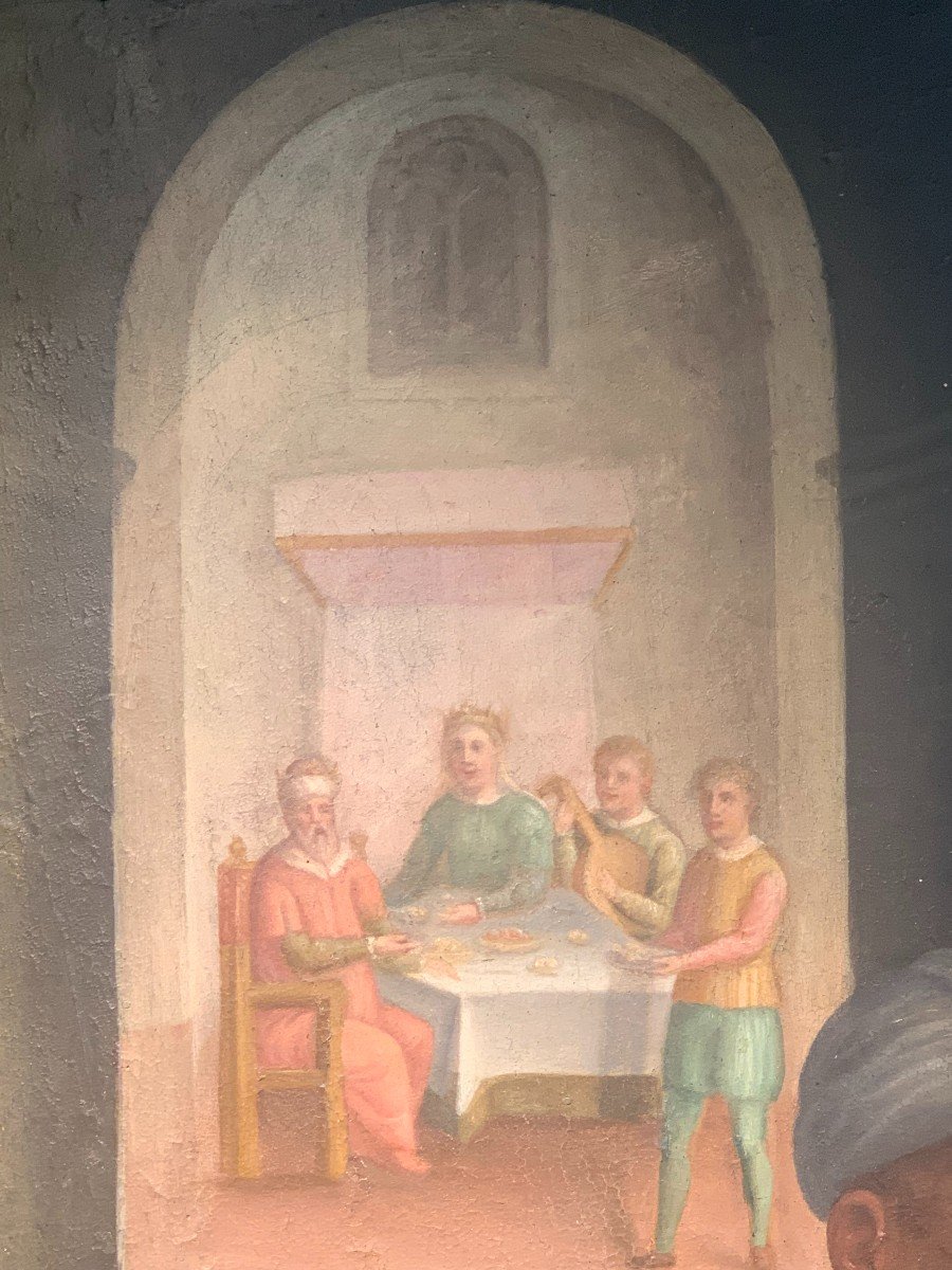 dipinto olio su tavola raff scena biblica primi 500'-photo-1