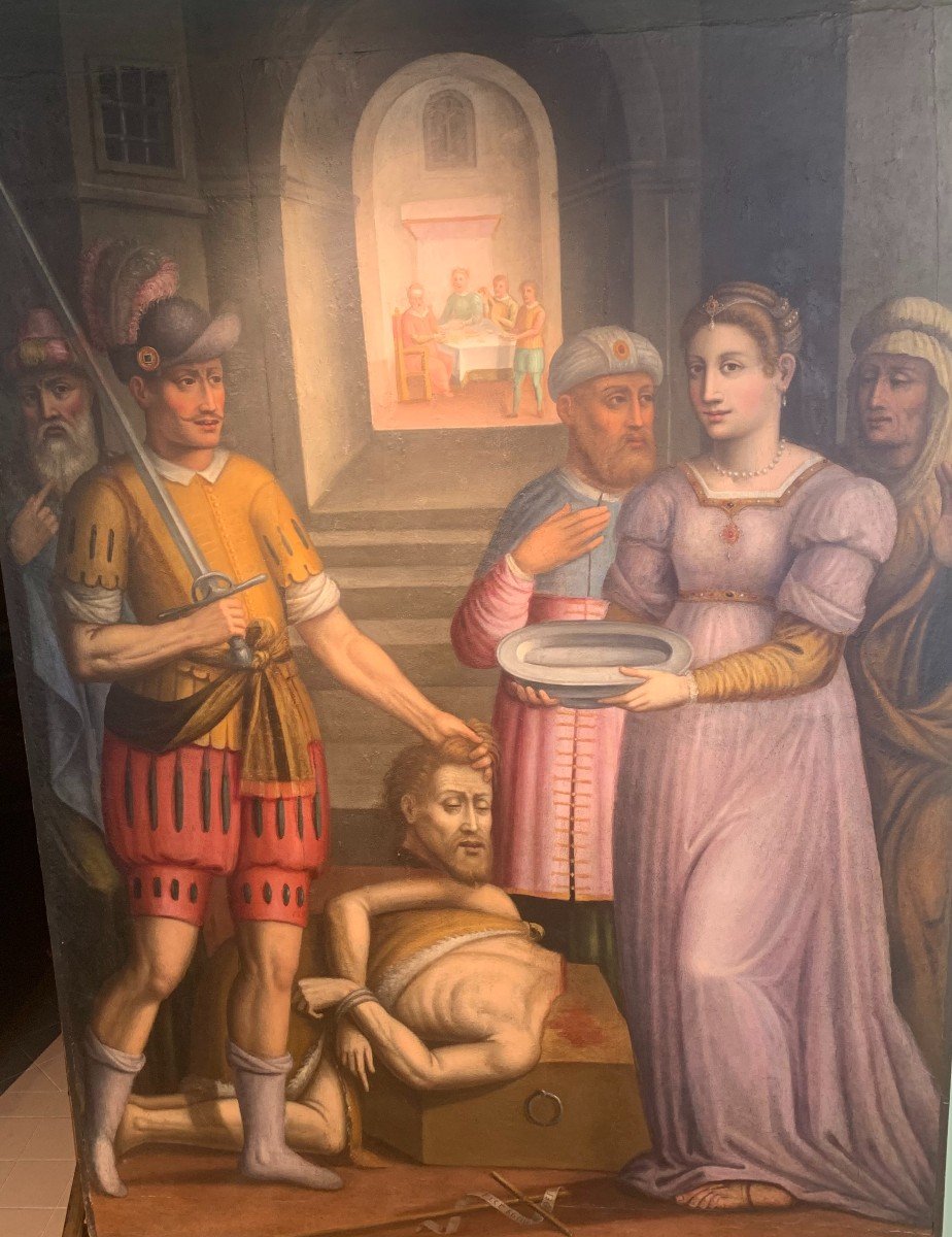 dipinto olio su tavola raff scena biblica primi 500'