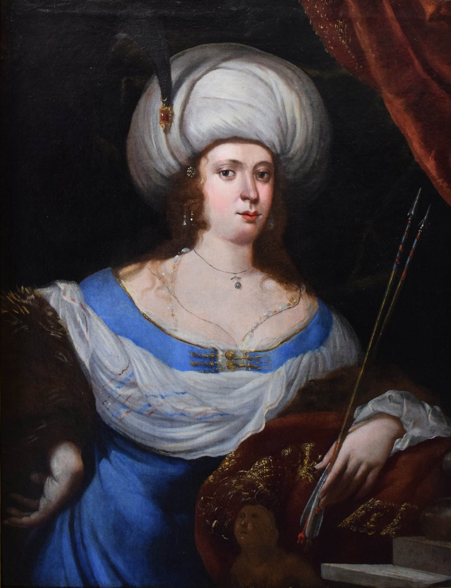 Lorenzo Greuter (1620 – 1668) Ritratto di dama in vesti orientali Olio su tela-photo-2