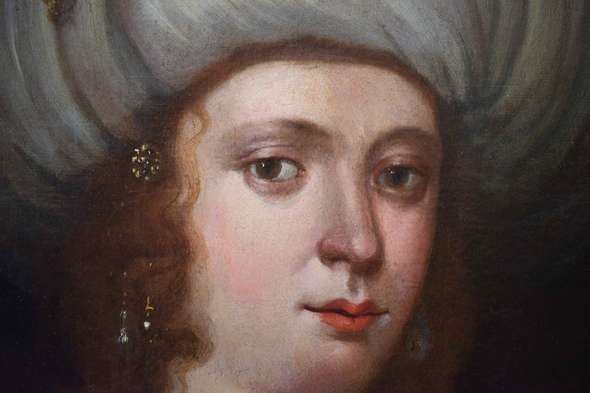 Lorenzo Greuter (1620 – 1668) Ritratto di dama in vesti orientali Olio su tela-photo-3