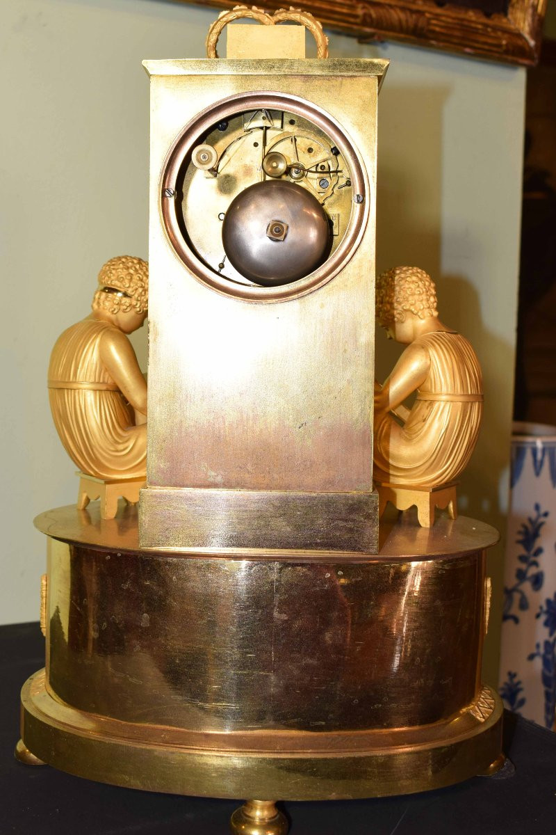 Orologio da camino in bronzo dorato – “Lettura e Conoscenza”, Denière à Paris, Primo Impero-photo-2
