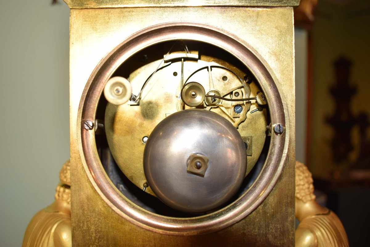 Orologio da camino in bronzo dorato – “Lettura e Conoscenza”, Denière à Paris, Primo Impero-photo-3