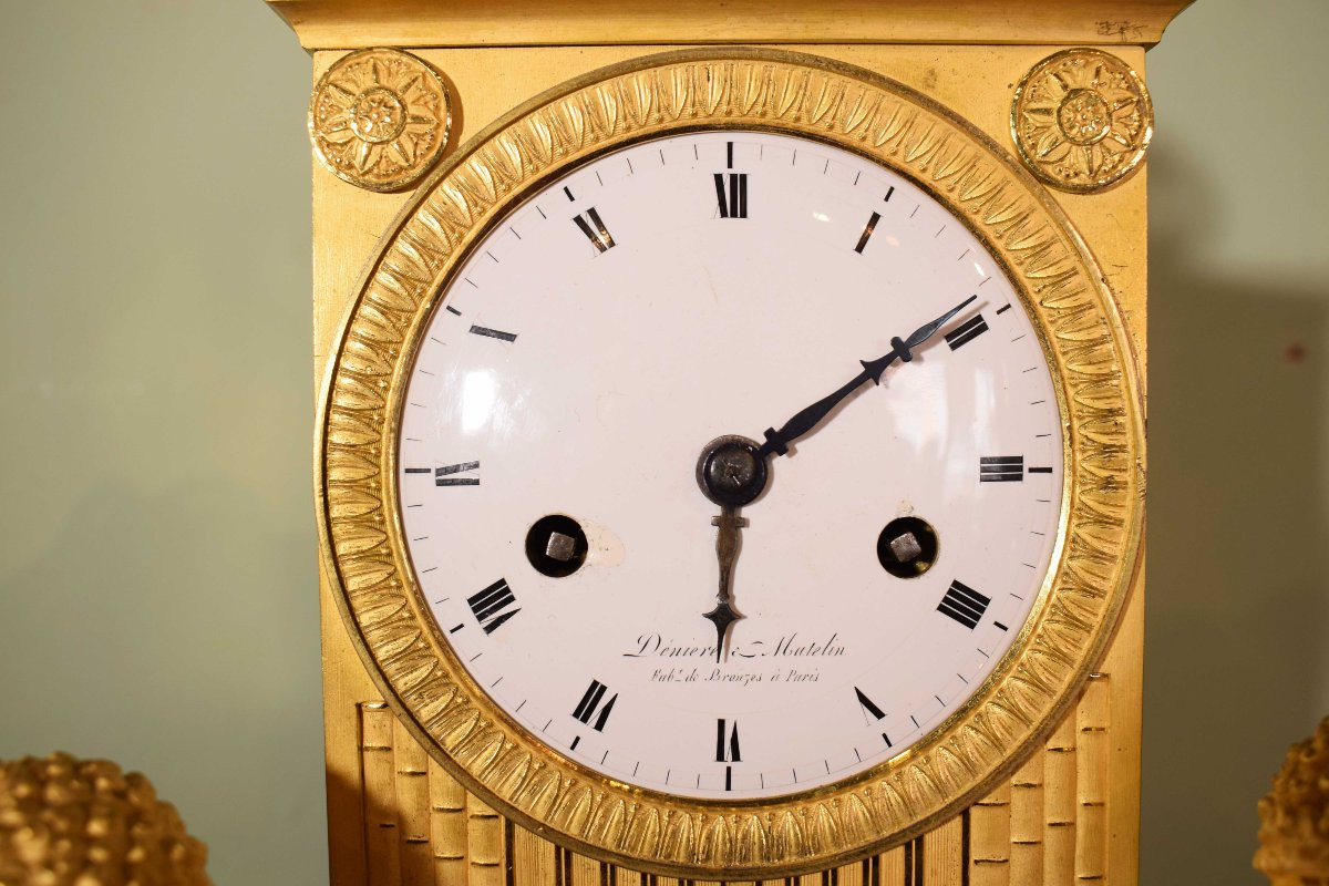 Orologio da camino in bronzo dorato – “Lettura e Conoscenza”, Denière à Paris, Primo Impero-photo-4