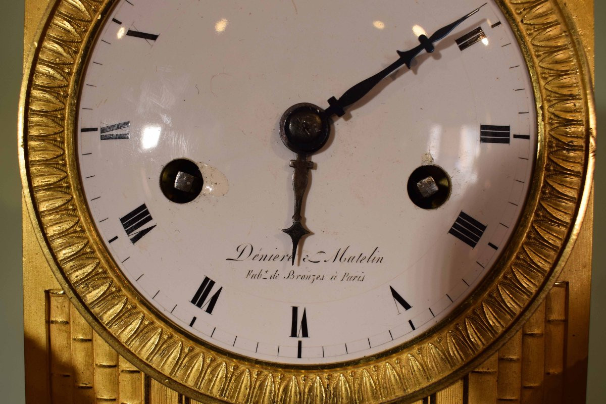 Orologio da camino in bronzo dorato – “Lettura e Conoscenza”, Denière à Paris, Primo Impero-photo-1