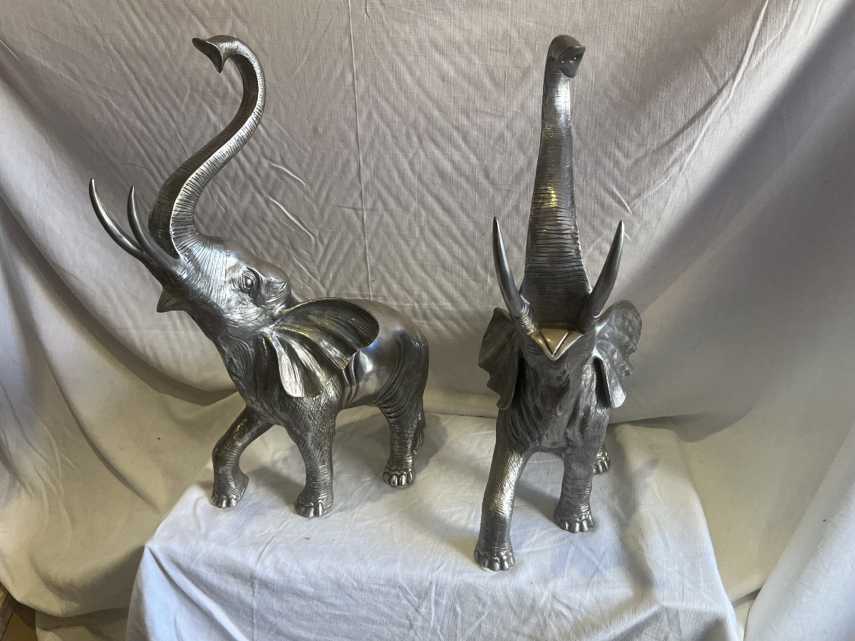 coppia di elefanti in bronzo argentato 