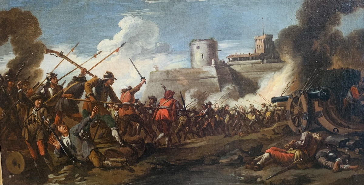 dipinto raffigurante battaglia 