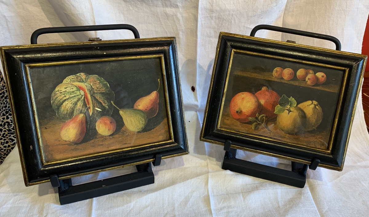 coppia di dipinti raffigurante frutta 