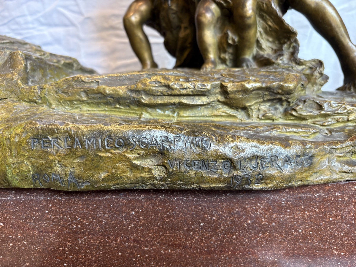 bronzo raffigurante scena mitologica con base in marmo-photo-4