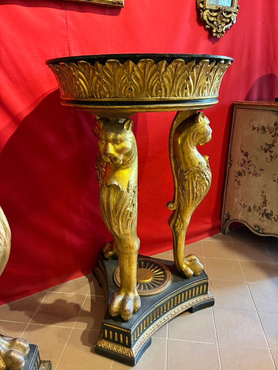 coppia di gueridon in legno laccato e dorato primo impero-photo-4