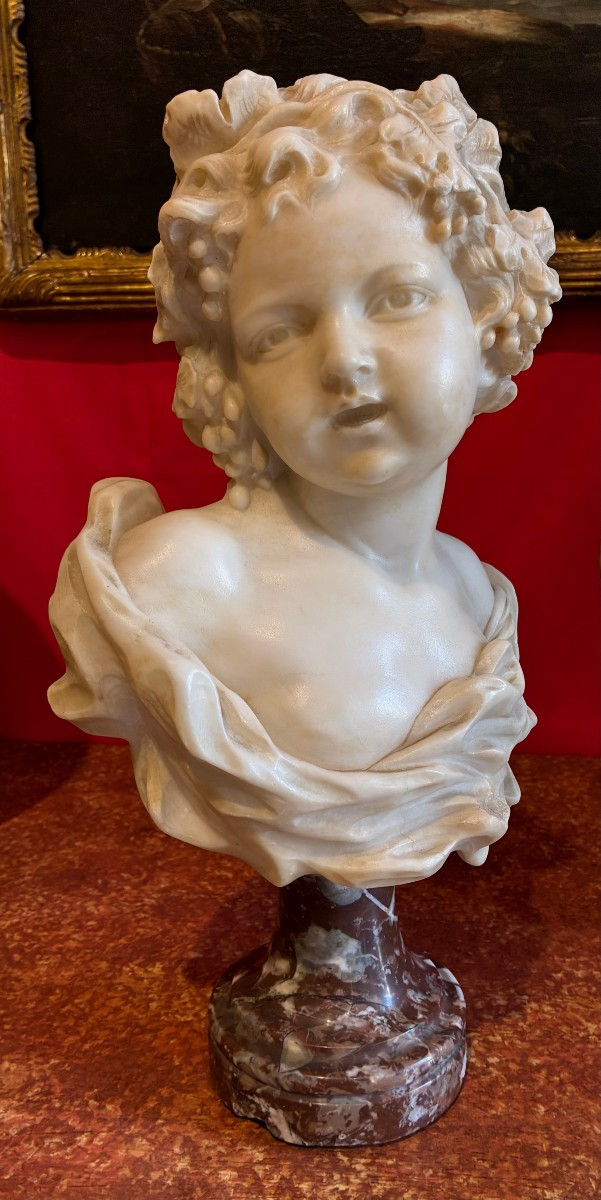 busto di bambina montato su base in marmo rosso verona fine 800'